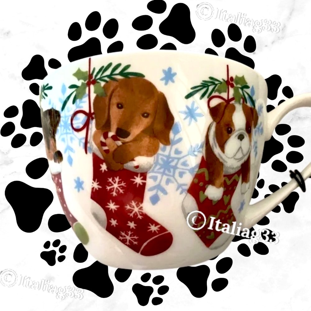 Portobello By Design Cup Mugs Dogs in Stockings Holiday Warm Wishes Bone China - Picture 10 of 12